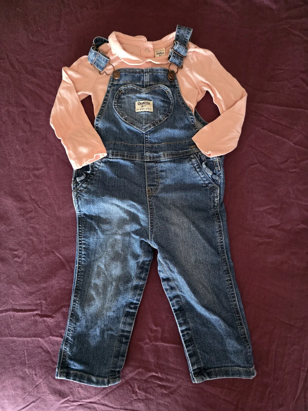 OshKosh B'gosh Pink Long Sleeve Tee with Denim Overalls